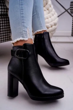 Damskie Botki Na Słupku Czarne Mastor