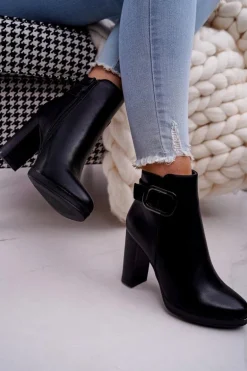 Damskie Botki Na Słupku Czarne Mastor