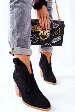 Damskie Botki Na Słupku Czarne Meronet