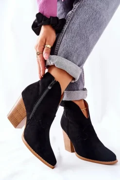 Damskie Botki Na Słupku Czarne Meronet