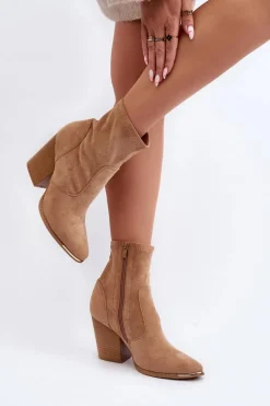 Damskie Botki Na Słupku Khaki Sanile