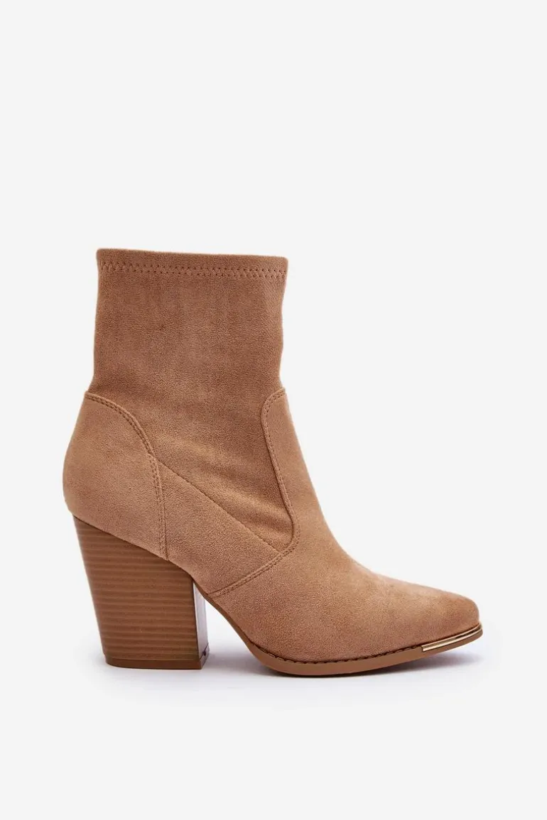 Damskie Botki Na Słupku Khaki Sanile