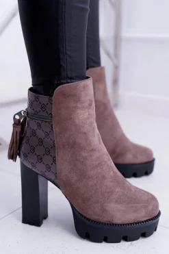 Damskie Botki Na Słupku Lu Boo Ciepłe Coffe Milky Way