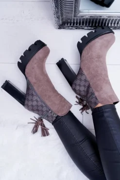 Damskie Botki Na Słupku Lu Boo Ciepłe Coffe Milky Way