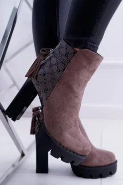 Damskie Botki Na Słupku Lu Boo Ciepłe Coffe Milky Way