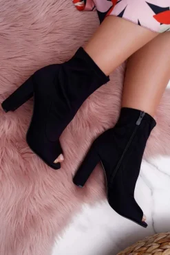 Damskie Botki Na Słupku Lycra Odkryte Palce Czarne First