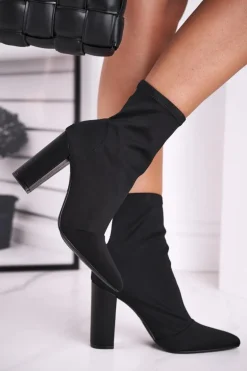 Damskie Botki Na Słupku Lycra Czarne Morie