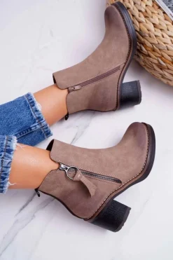 Damskie Botki Na Słupku Ocieplane Filcem Beżowe Delia