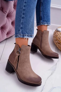 Damskie Botki Na Słupku Ocieplane Filcem Beżowe Delia