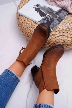 Damskie Botki Na Słupku Ocieplane Filcem Camel Delia