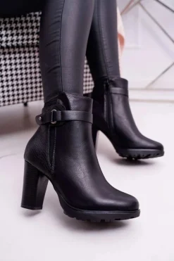 Damskie Botki Na Słupku Ocieplane Czarne Devin