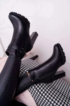 Damskie Botki Na Słupku Ocieplane Czarne Devin