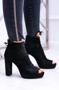 Damskie Botki Na Słupku Odkryte Palce Czarne Temira