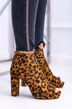 Damskie Botki Na Słupku Odkryte Palce Panterka Temira