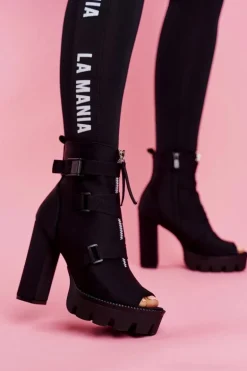 Damskie Botki Na Słupku Open Toe Czarne Gladios