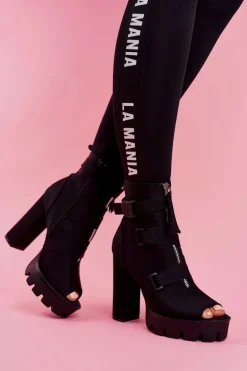 Damskie Botki Na Słupku Open Toe Czarne Gladios