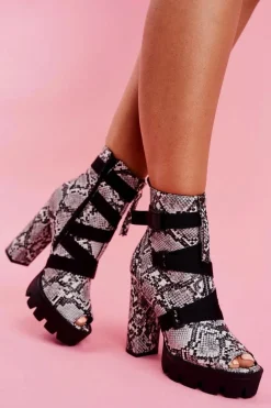 Damskie Botki Na Słupku Open Toe Skóra Węża Gladios