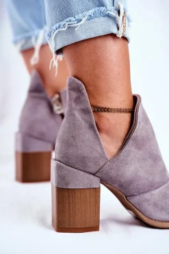 Damskie Botki Na Słupku Szare Wycięte Meliori