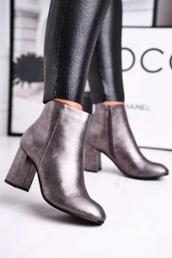 Damskie Botki Na Słupku Szare Gun