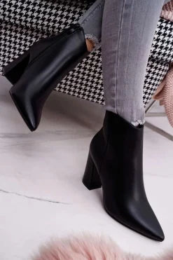 Damskie Botki Na Słupku W Szpic Czarne Felino