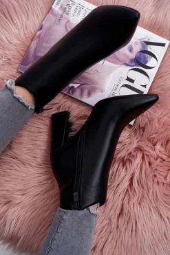 Damskie Botki Na Słupku W Szpic Czarne Felino