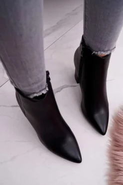 Damskie Botki Na Słupku W Szpic Czarne Felino