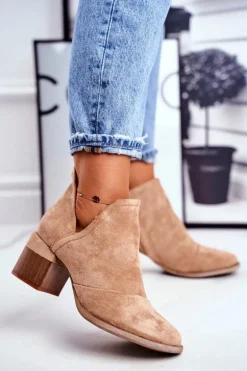 Damskie Botki Na Słupku Wycięte Khaki Mini Meliori