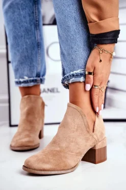 Damskie Botki Na Słupku Wycięte Khaki Mini Meliori