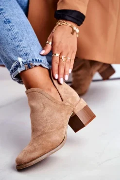 Damskie Botki Na Słupku Wycięte Khaki Mini Meliori