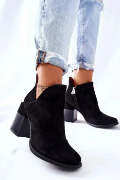 Damskie Botki Na Słupku Wycięte Czarne Meliori