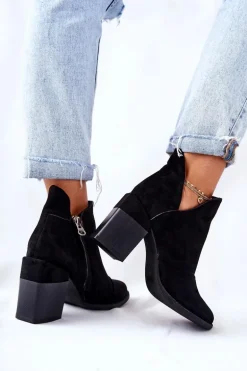 Damskie Botki Na Słupku Wycięte Czarne Meliori