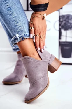 Damskie Botki Na Słupku Wycięte Szare Mini Meliori