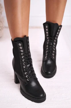 Damskie Botki Na Słupku Wysokie Czarne Erdogan