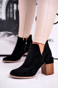 Damskie Botki Na Słupku Wycięte Czarne Meliori Dream