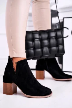 Damskie Botki Na Słupku Wycięte Czarne Meliori Dream