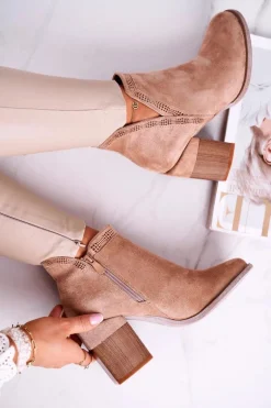 Damskie Botki Na Słupku Wycięte Khaki Meliori Dream