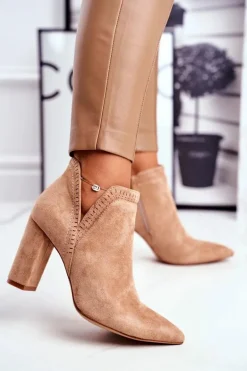 Damskie Botki Na Słupku Wycięte Khaki Bimmer