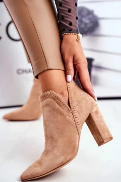 Damskie Botki Na Słupku Wycięte Khaki Bimmer