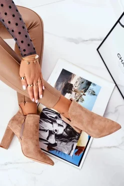 Damskie Botki Na Słupku Wycięte Khaki Voom