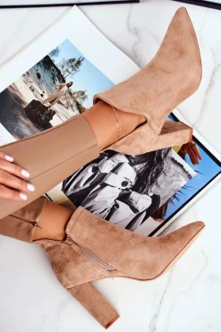 Damskie Botki Na Słupku Wycięte Khaki Voom