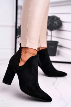 Damskie Botki Na Słupku Wycięte Czarne Voom