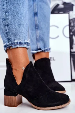 Damskie Botki Na Słupku Wycięte Czarne Mini Meliori