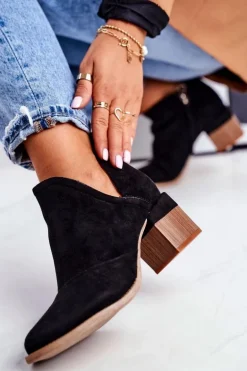 Damskie Botki Na Słupku Wycięte Czarne Mini Meliori