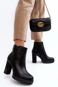 Damskie Botki Na Słupku Z Suwakiem Czarne Rasoda