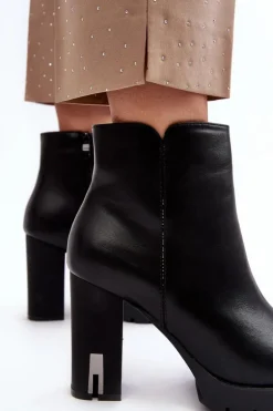 Damskie Botki Na Słupku Z Suwakiem Czarne Rasoda