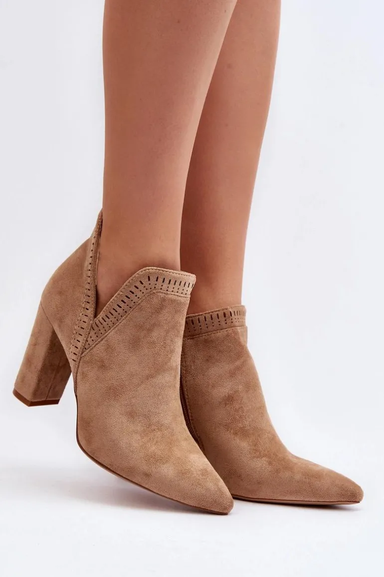 Damskie Botki Na Słupku Z Wycięciem Beżowe Kerestia