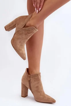 Damskie Botki Na Słupku Z Wycięciem Beżowe Kerestia