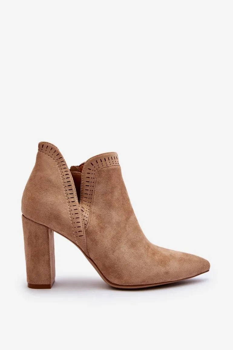 Damskie Botki Na Słupku Z Wycięciem Beżowe Kerestia