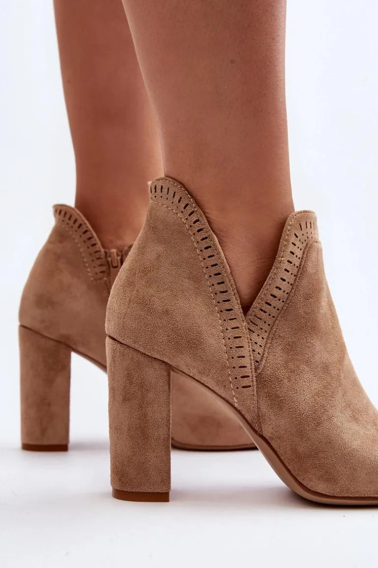 Damskie Botki Na Słupku Z Wycięciem Beżowe Kerestia