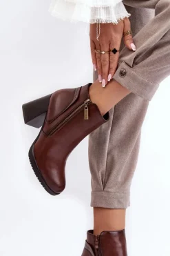 Damskie Botki Na Słupku Z Suwakami Brązowe Ryelle